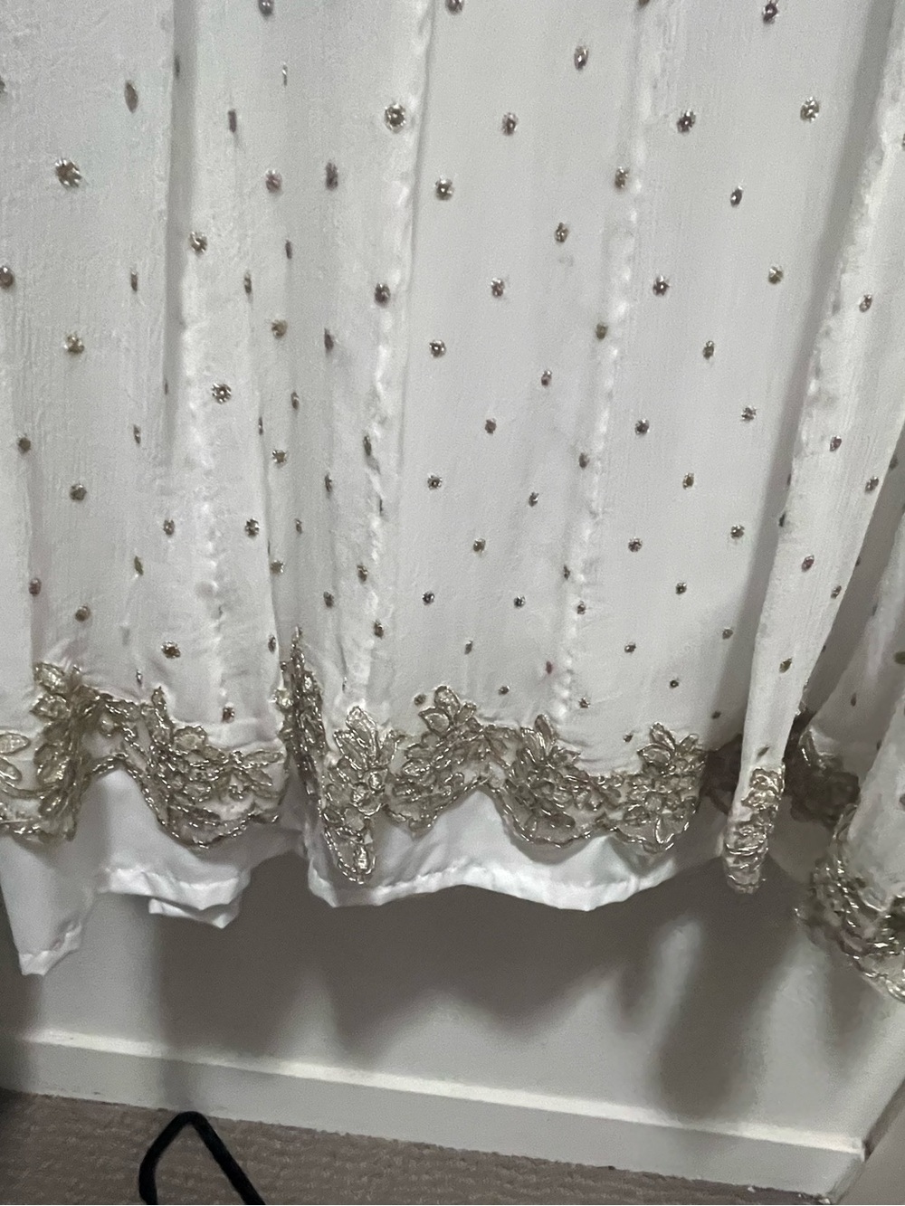 Embroidered White A-Line Dress frock anarkali with Gold Accents Large - Picture 3 of 5